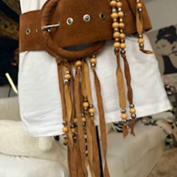 Vintage Tan suede Fringe wide belt - Picture 5 of 5